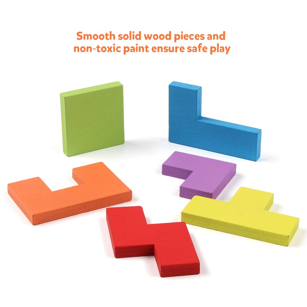 Coogam 40-Piece Wooden Tangram & 3D Brain Teaser Set