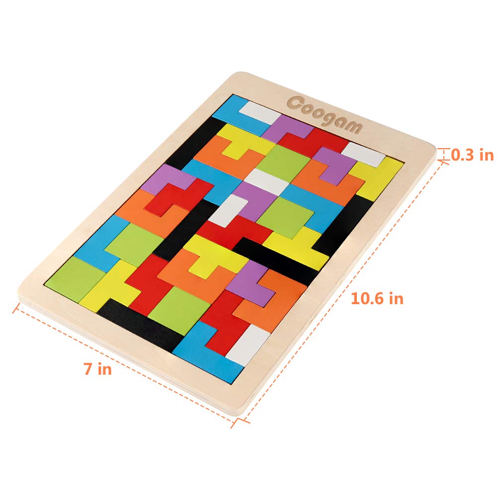 Coogam 40-Piece Wooden Tangram & 3D Brain Teaser Set