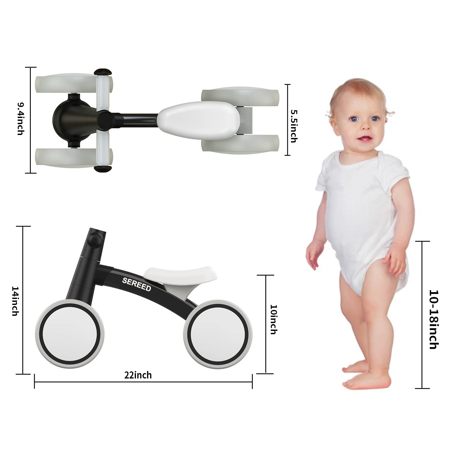 SEREED 4-Wheel Baby Balance Bike for Ages 12–24 Months