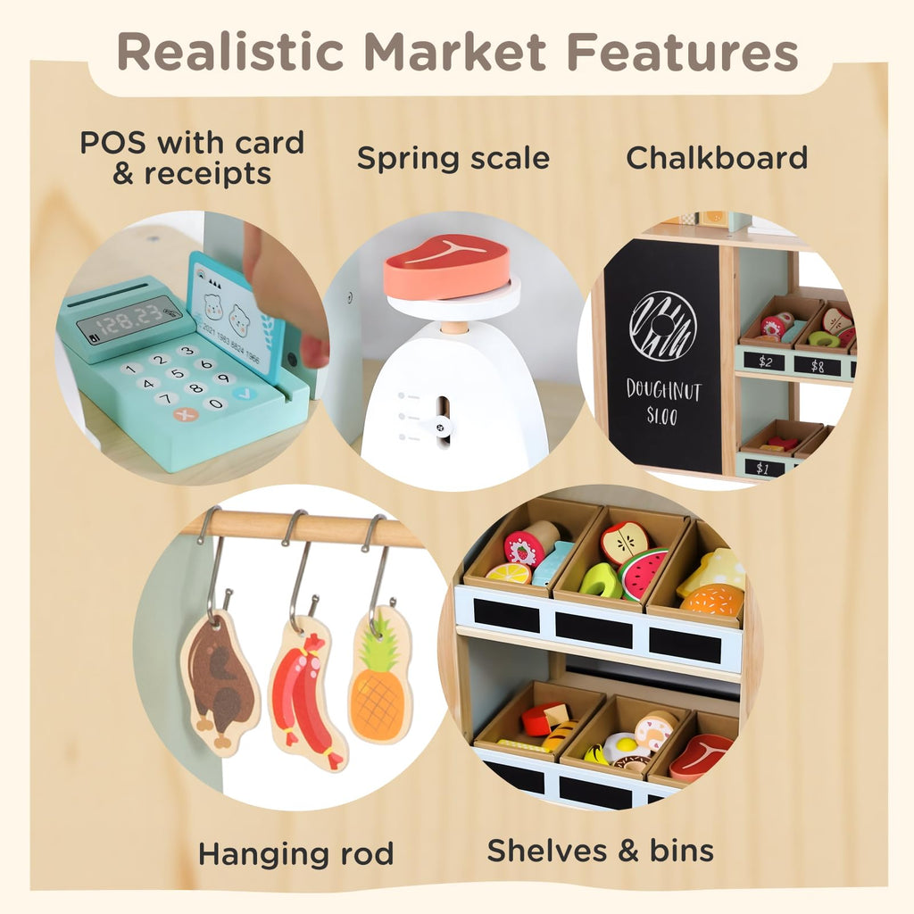 Nene Toys Reversible Wooden Grocery Store Playset Ages 3–7