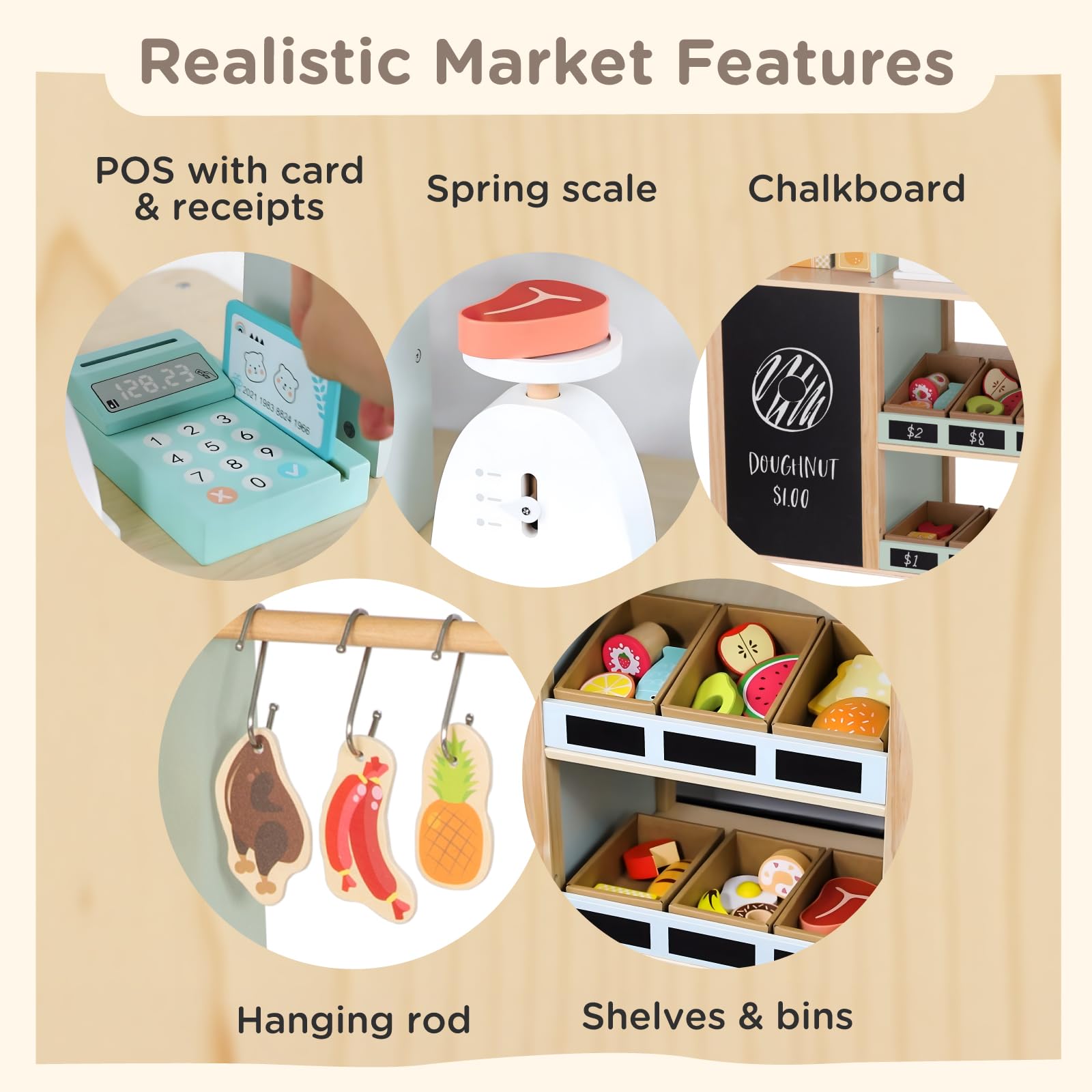 Nene Toys Reversible Wooden Grocery Store Playset Ages 3–7