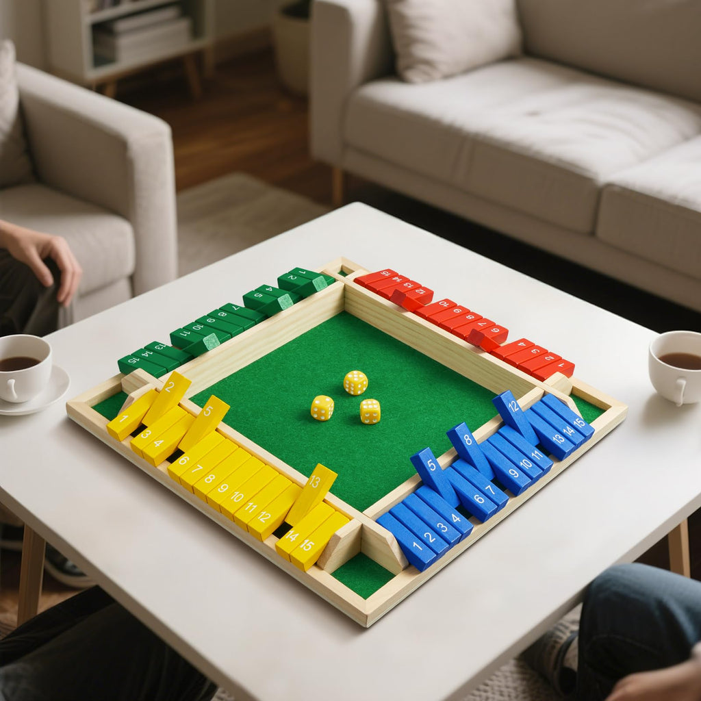 15-Number Wooden Shut the Box Dice Game for 1–4 Players