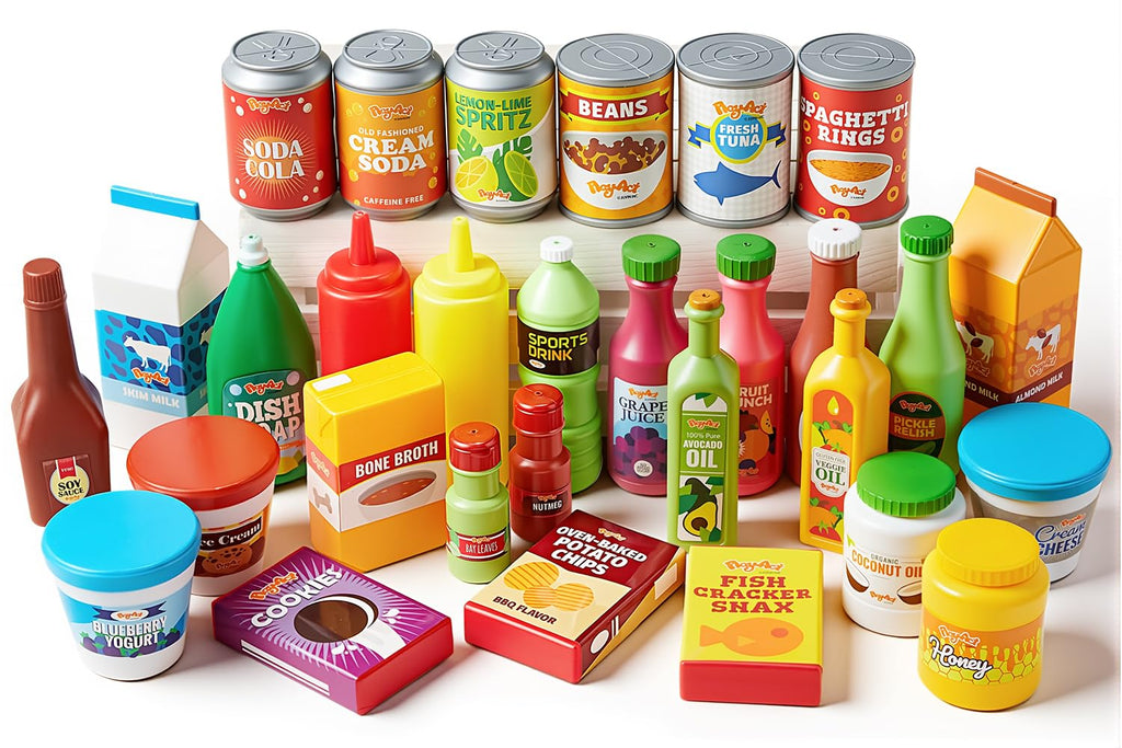 JOYIN 30-Piece Grocery Cans & Play Food Set for Kids