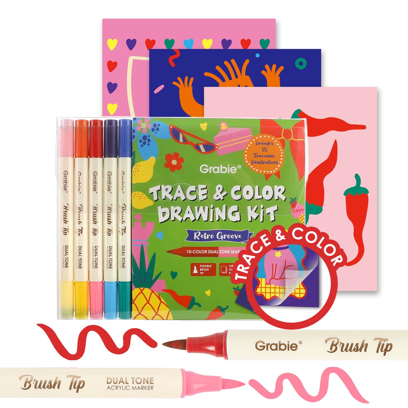 Grabie Trace & Color Drawing Kit with Dual-Tip Markers