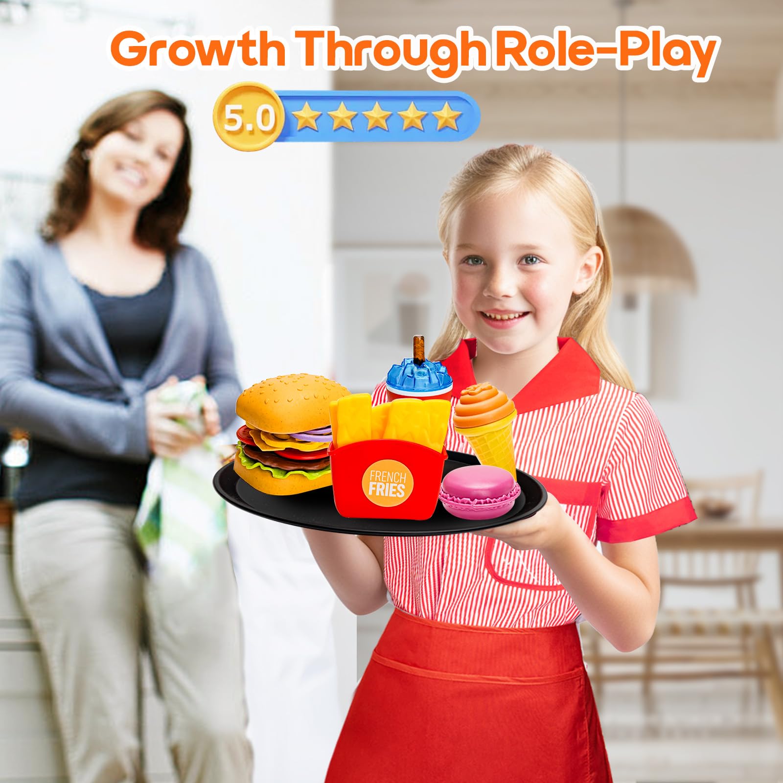 Kids’ Restaurant Server Role-Play Set with Costume & Food