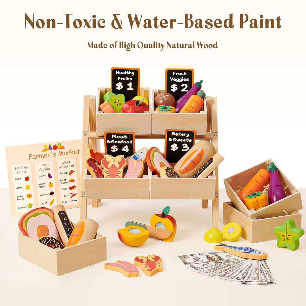 Toyssa 40-Piece Wooden Play Food & Grocery Store Set