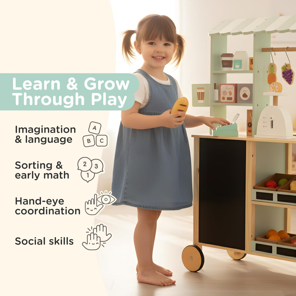 Nene Toys Reversible Wooden Grocery Store Playset Ages 3–7