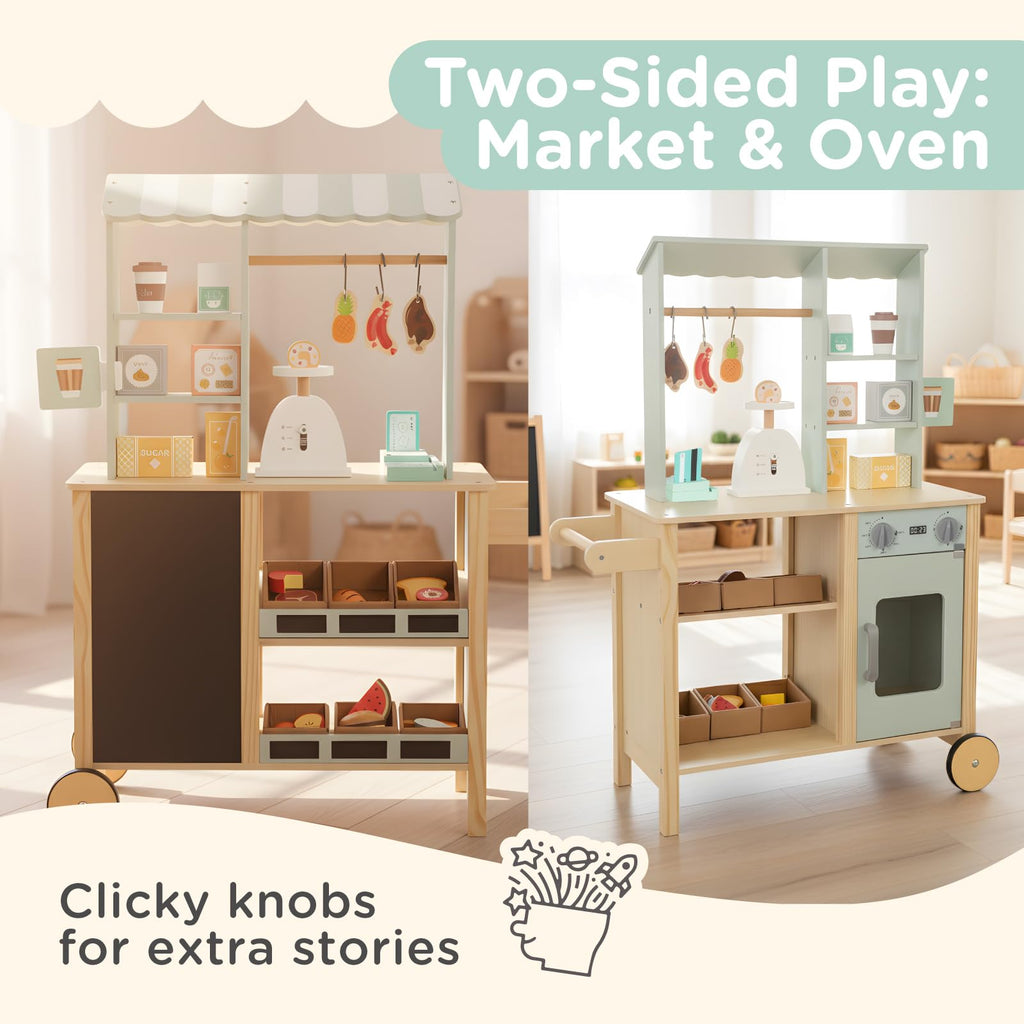Nene Toys Reversible Wooden Grocery Store Playset Ages 3–7