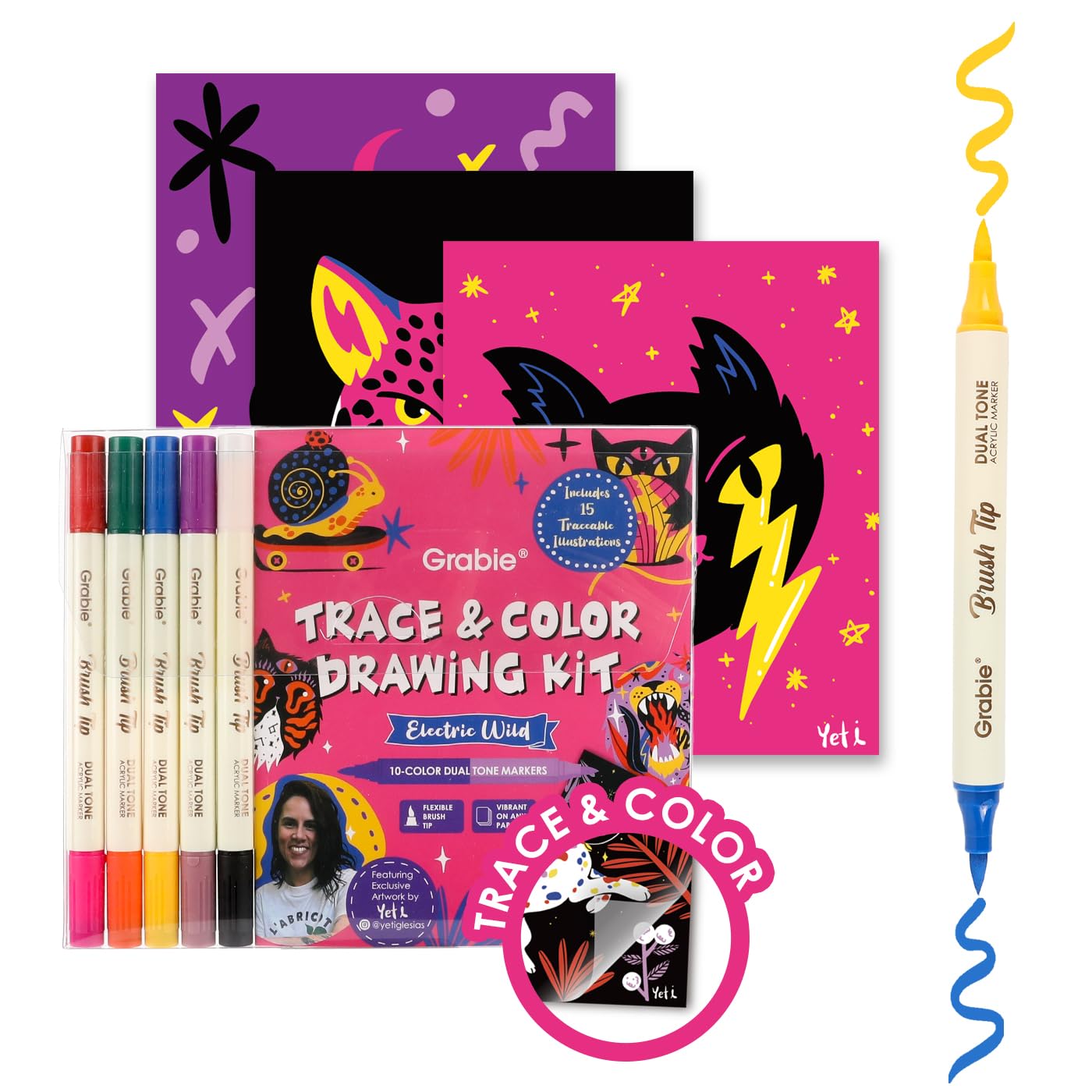 Grabie Trace & Color Drawing Kit with Dual-Tip Markers