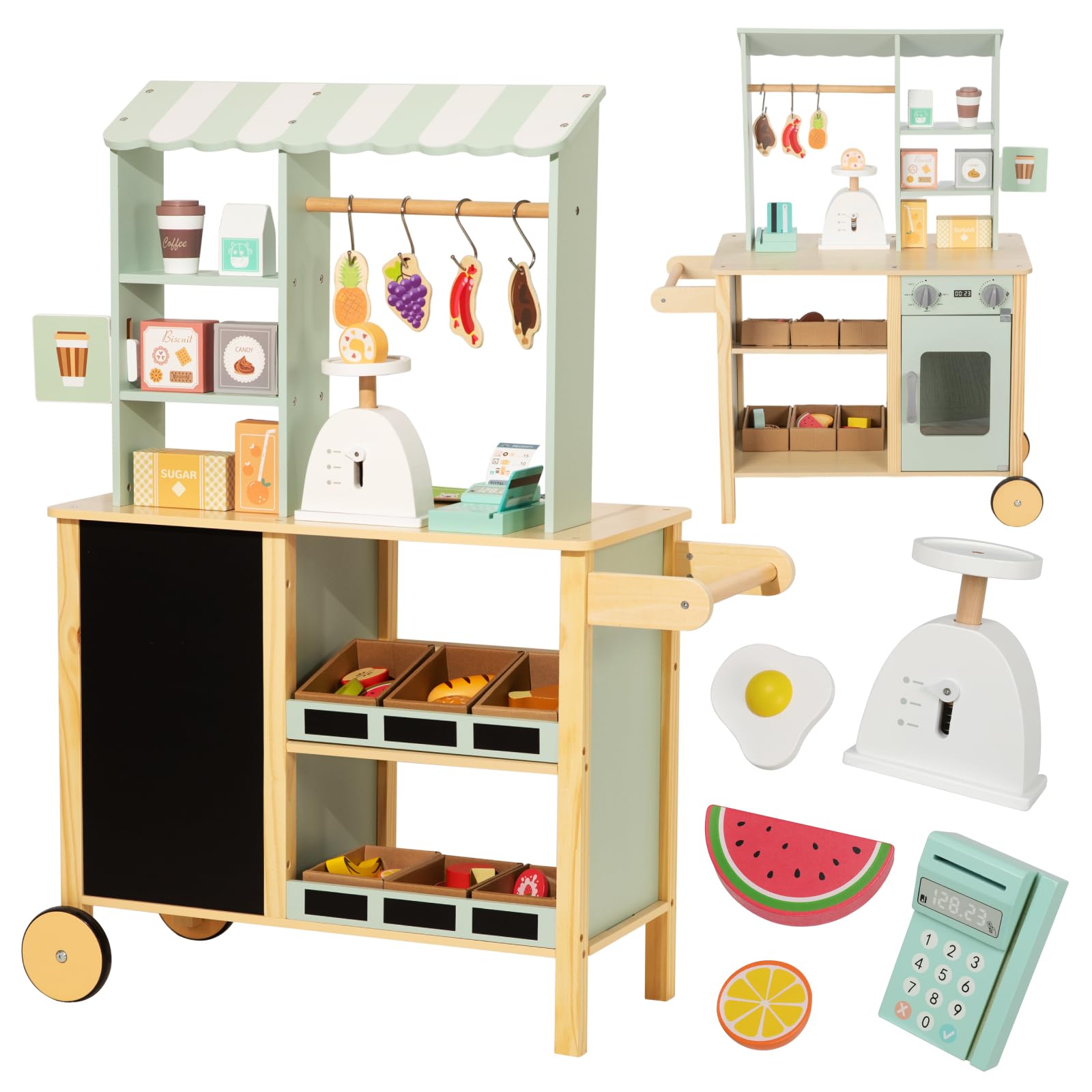 Nene Toys Reversible Wooden Grocery Store Playset Ages 3–7