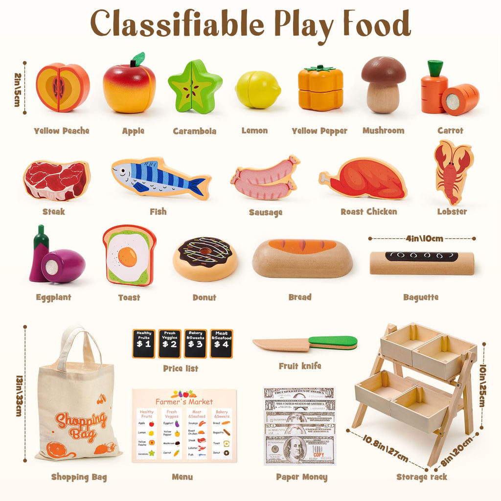 Toyssa 40-Piece Wooden Play Food & Grocery Store Set