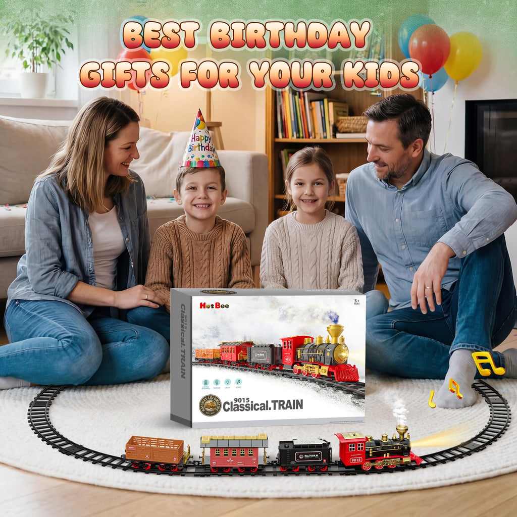 Hot Bee Smoking Toy Train Set with Lights & Sound