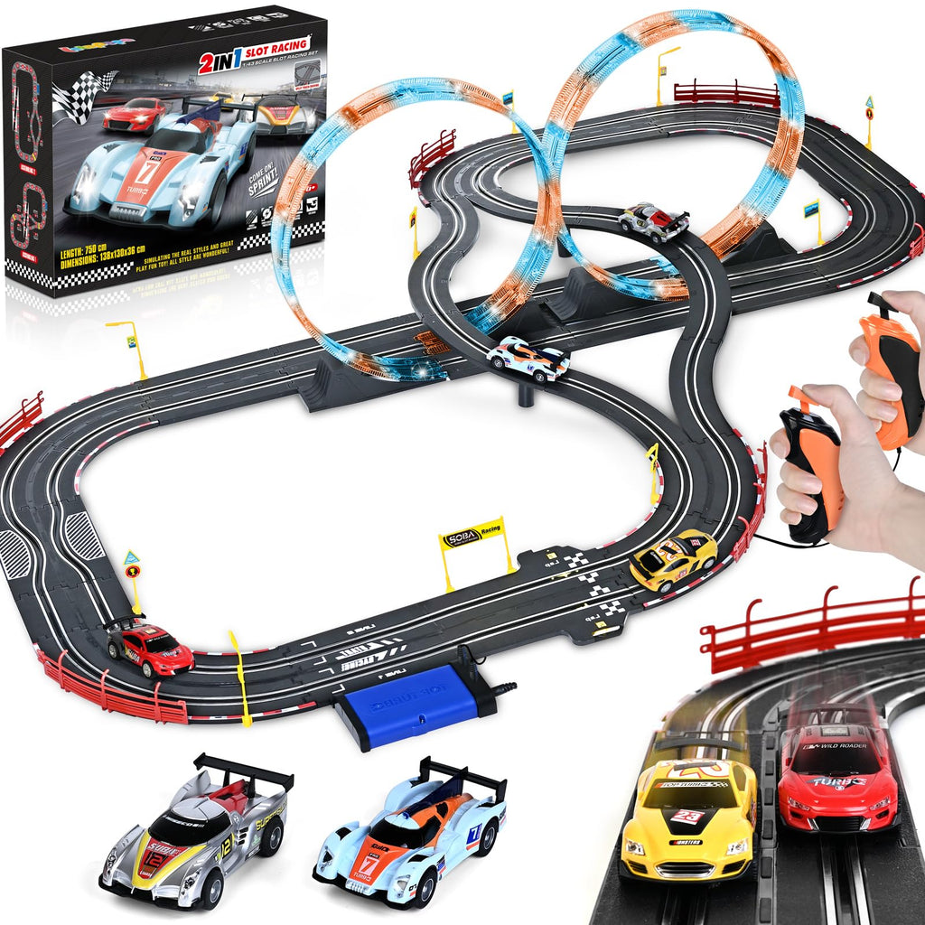4-Car Electric Slot Racing Track Set with Lap Counter