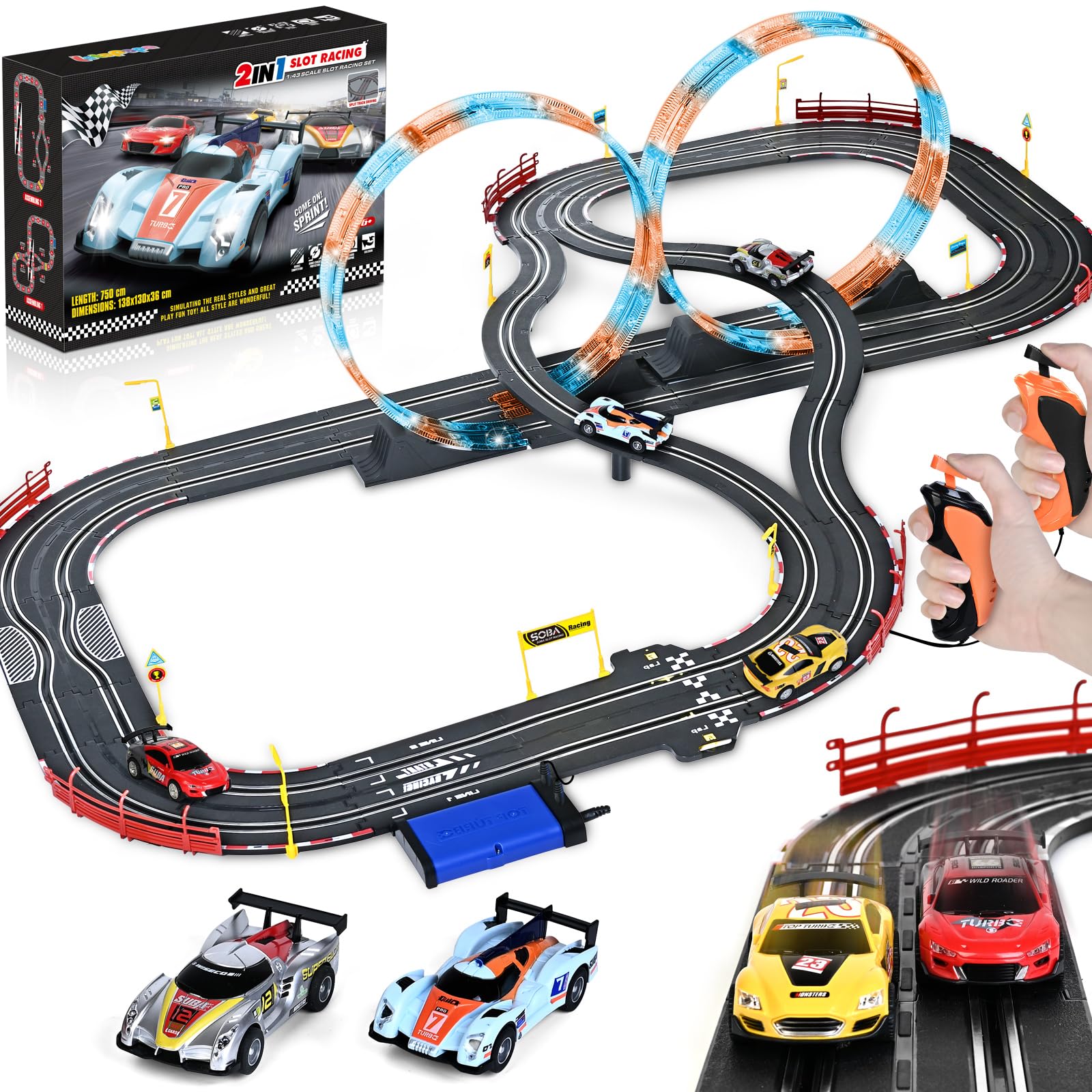 4-Car Electric Slot Racing Track Set with Lap Counter