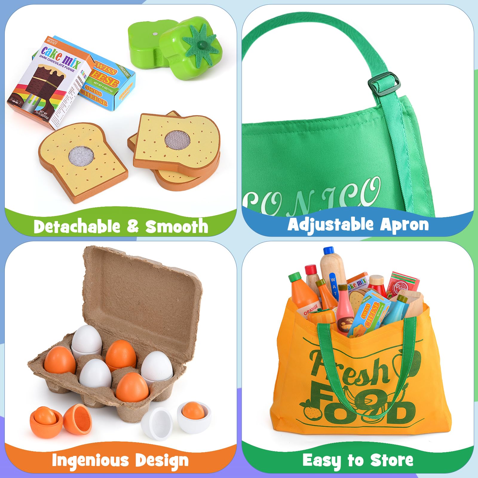 Lonico Wooden Grocery Store & Play Food Set for Kids