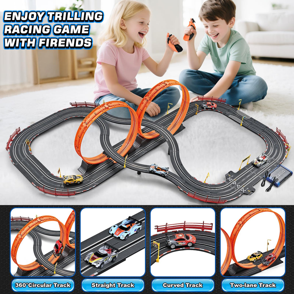 4-Car Electric Slot Racing Track Set with Lap Counter