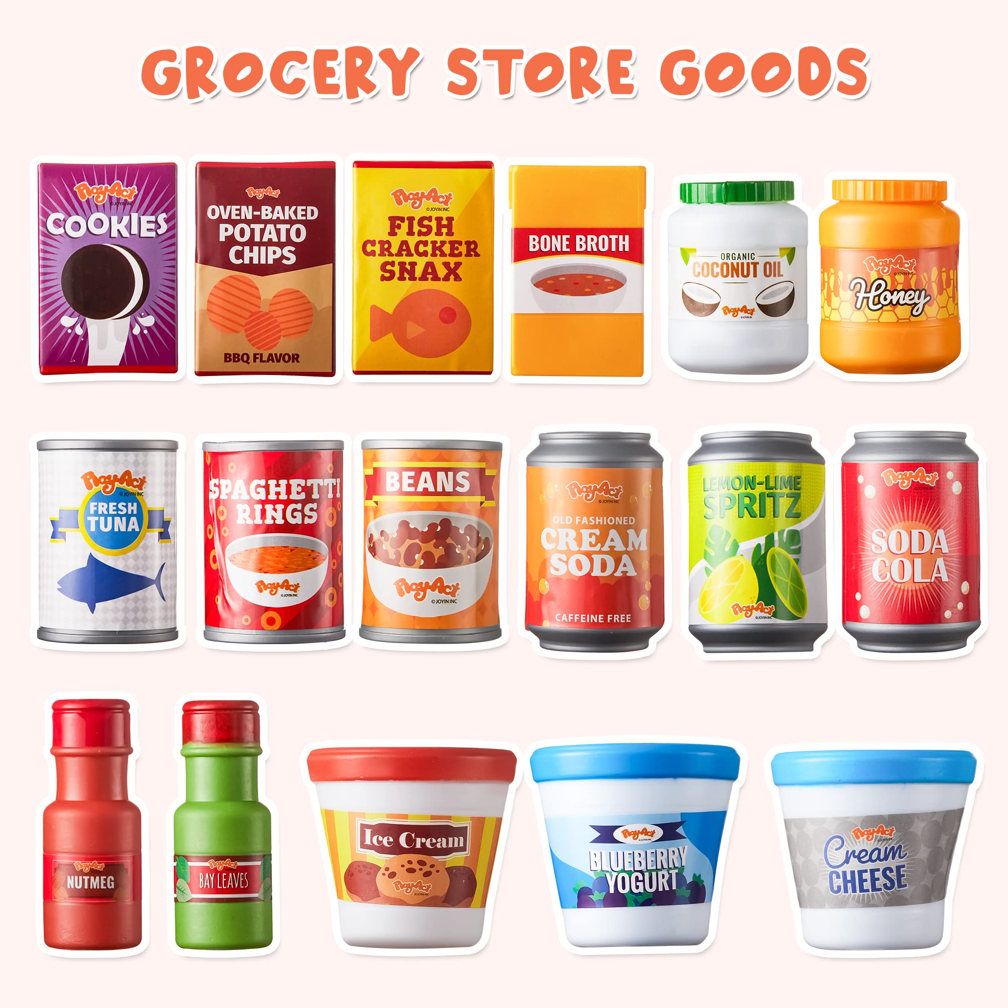 JOYIN 30-Piece Grocery Cans & Play Food Set for Kids