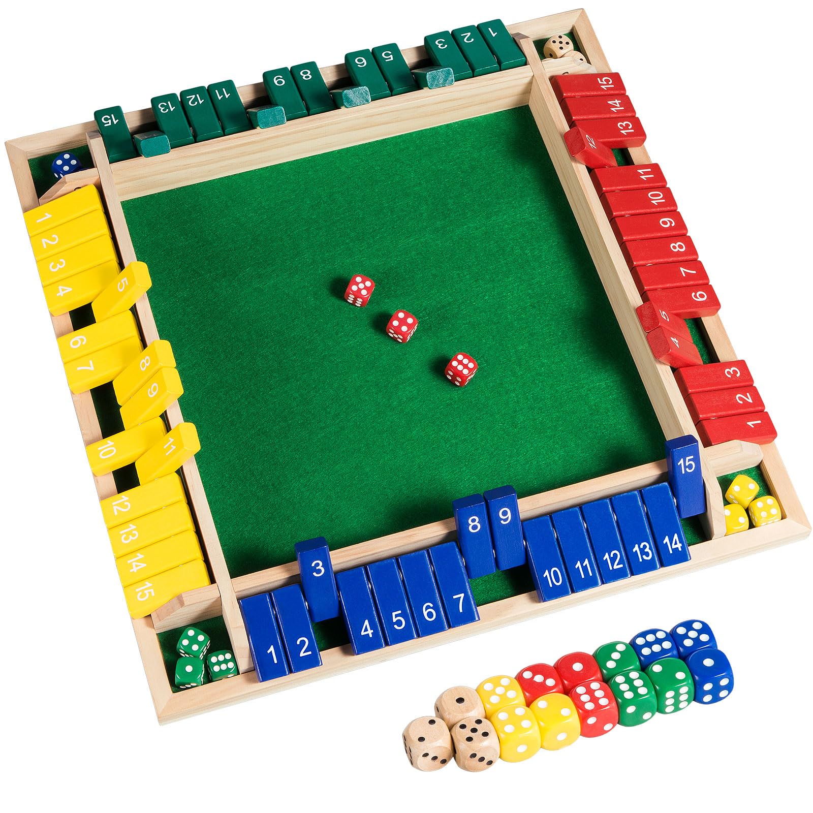 15-Number Wooden Shut the Box Dice Game for 1–4 Players