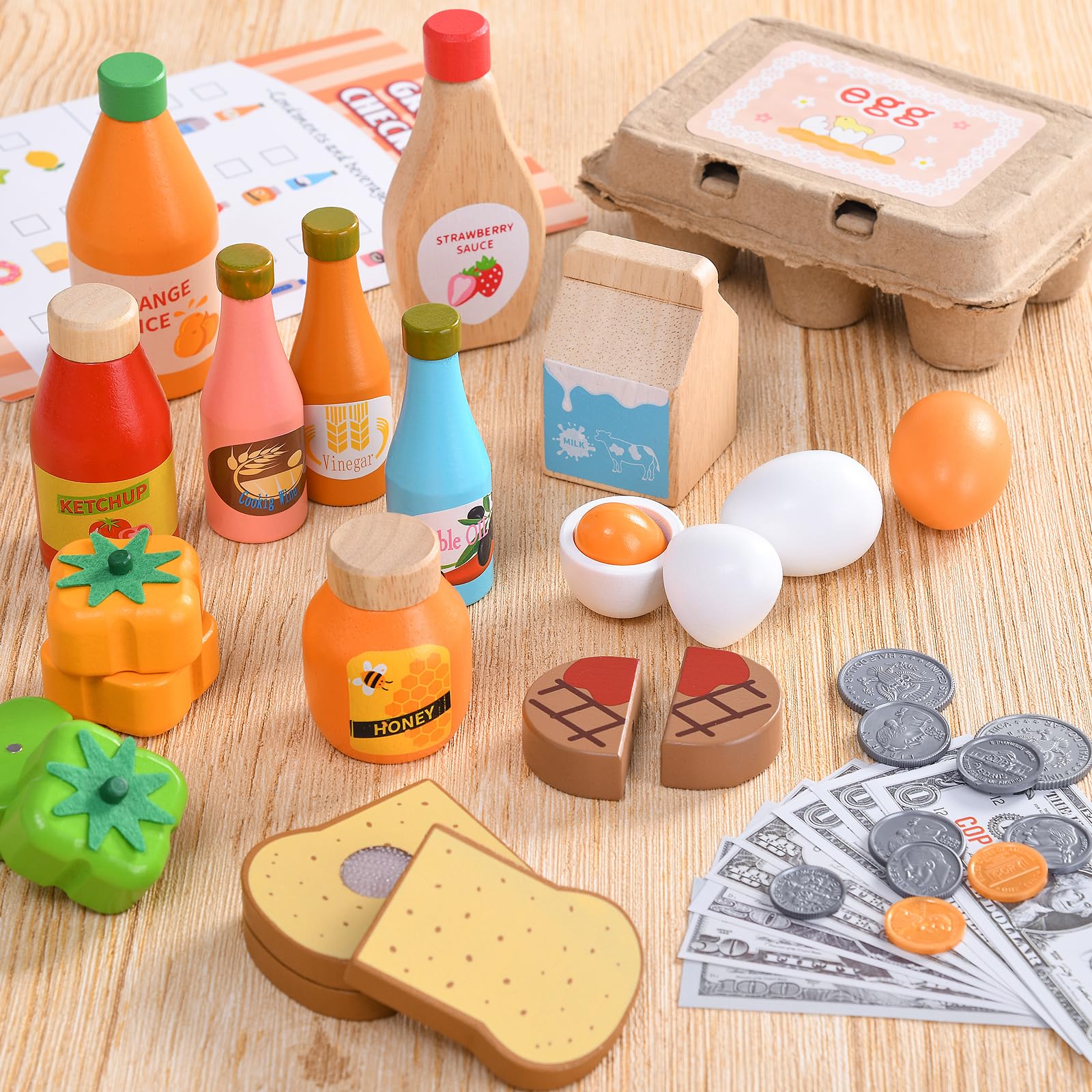 Lonico Wooden Grocery Store & Play Food Set for Kids