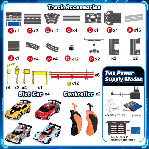 4-Car Electric Slot Racing Track Set with Lap Counter