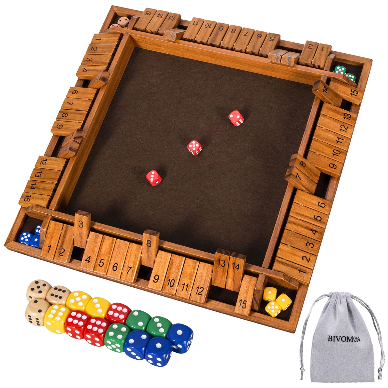 15-Number Wooden Shut the Box Dice Game for 1–4 Players