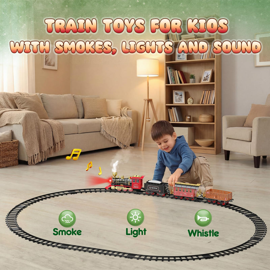 Hot Bee Smoking Toy Train Set with Lights & Sound