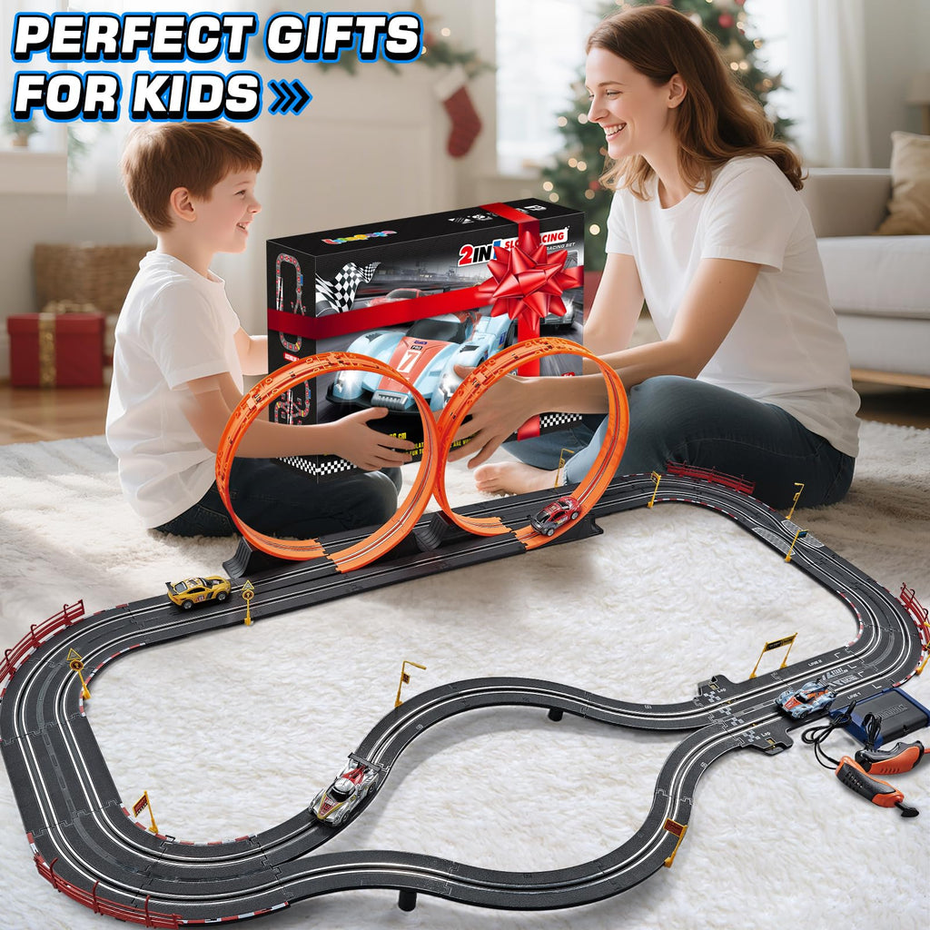 4-Car Electric Slot Racing Track Set with Lap Counter