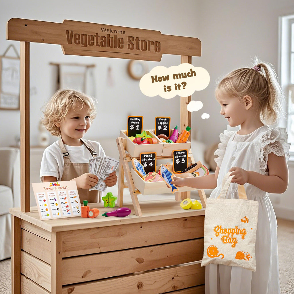 Toyssa 40-Piece Wooden Play Food & Grocery Store Set