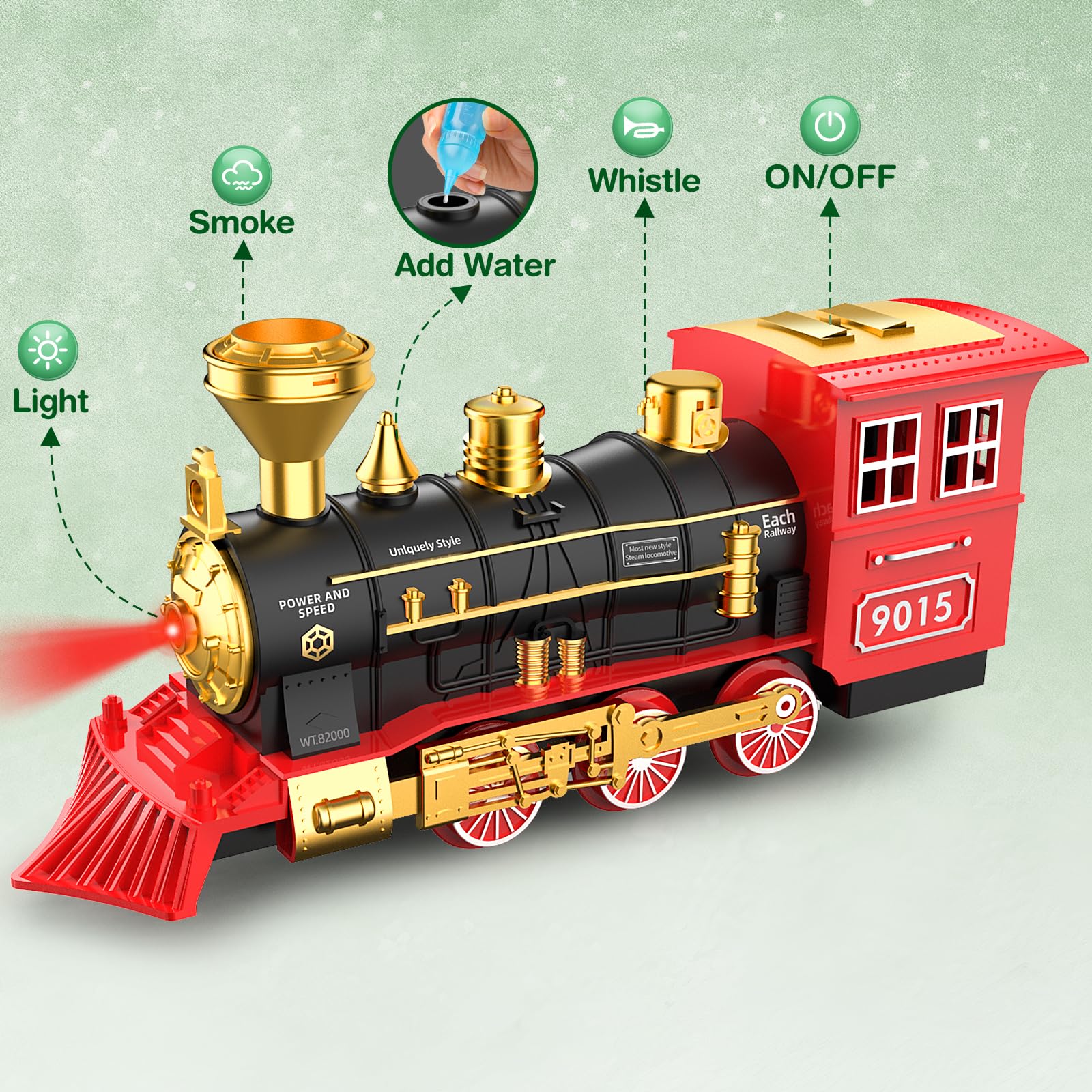 Hot Bee Smoking Toy Train Set with Lights & Sound
