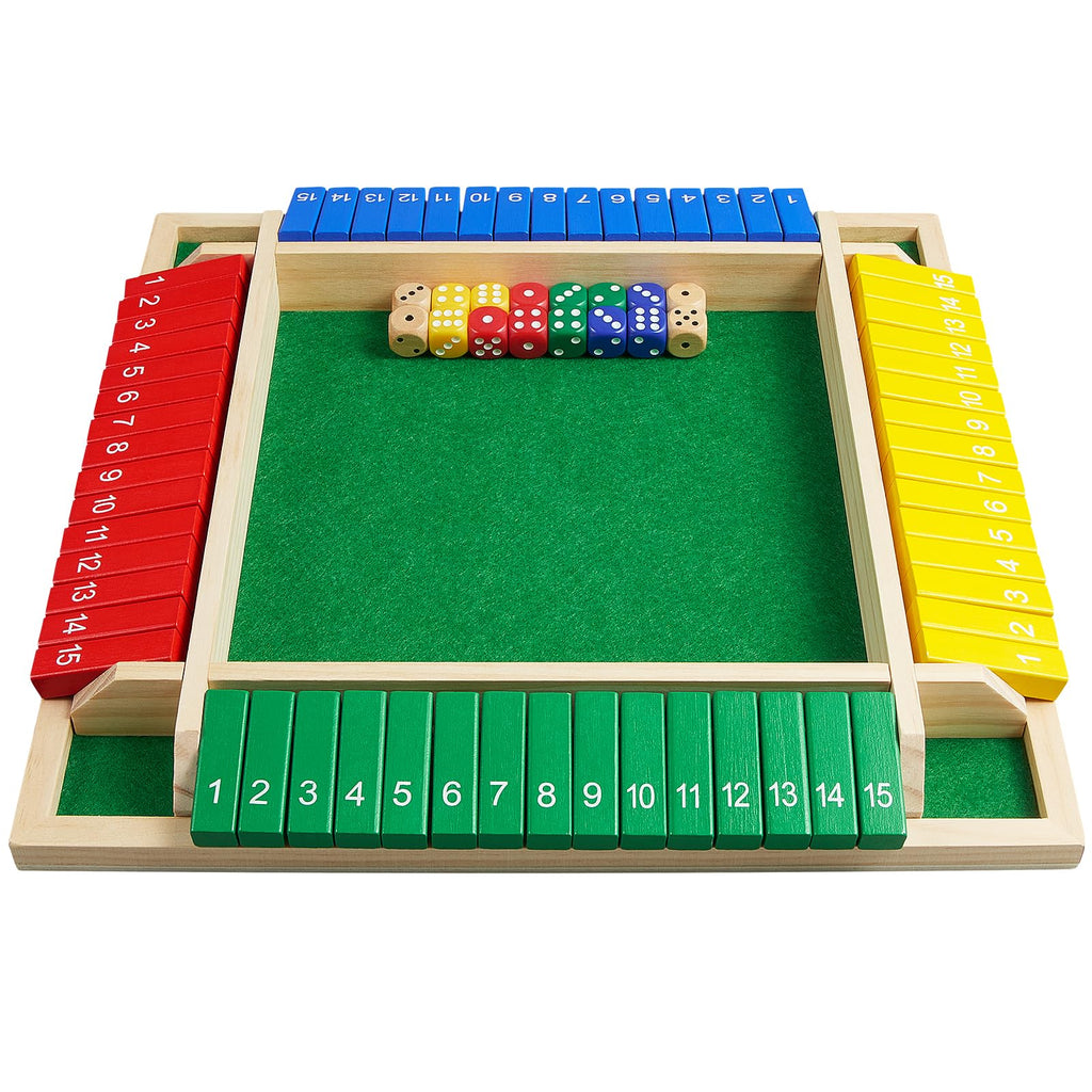 15-Number Wooden Shut the Box Dice Game for 1–4 Players