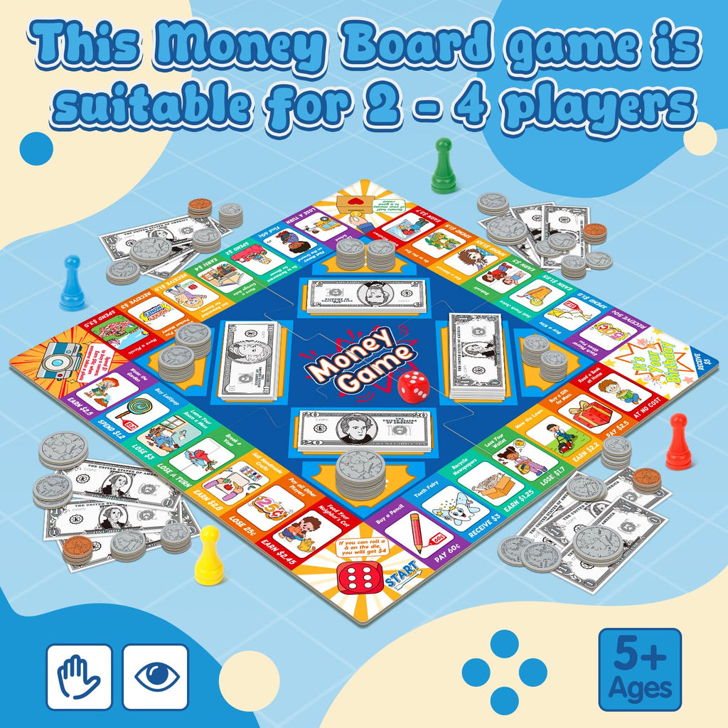 Torlam Kids’ Money Board Game with Coins & Bills