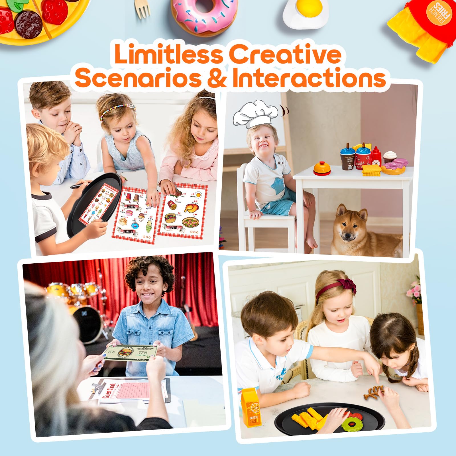 Kids’ Restaurant Server Role-Play Set with Costume & Food