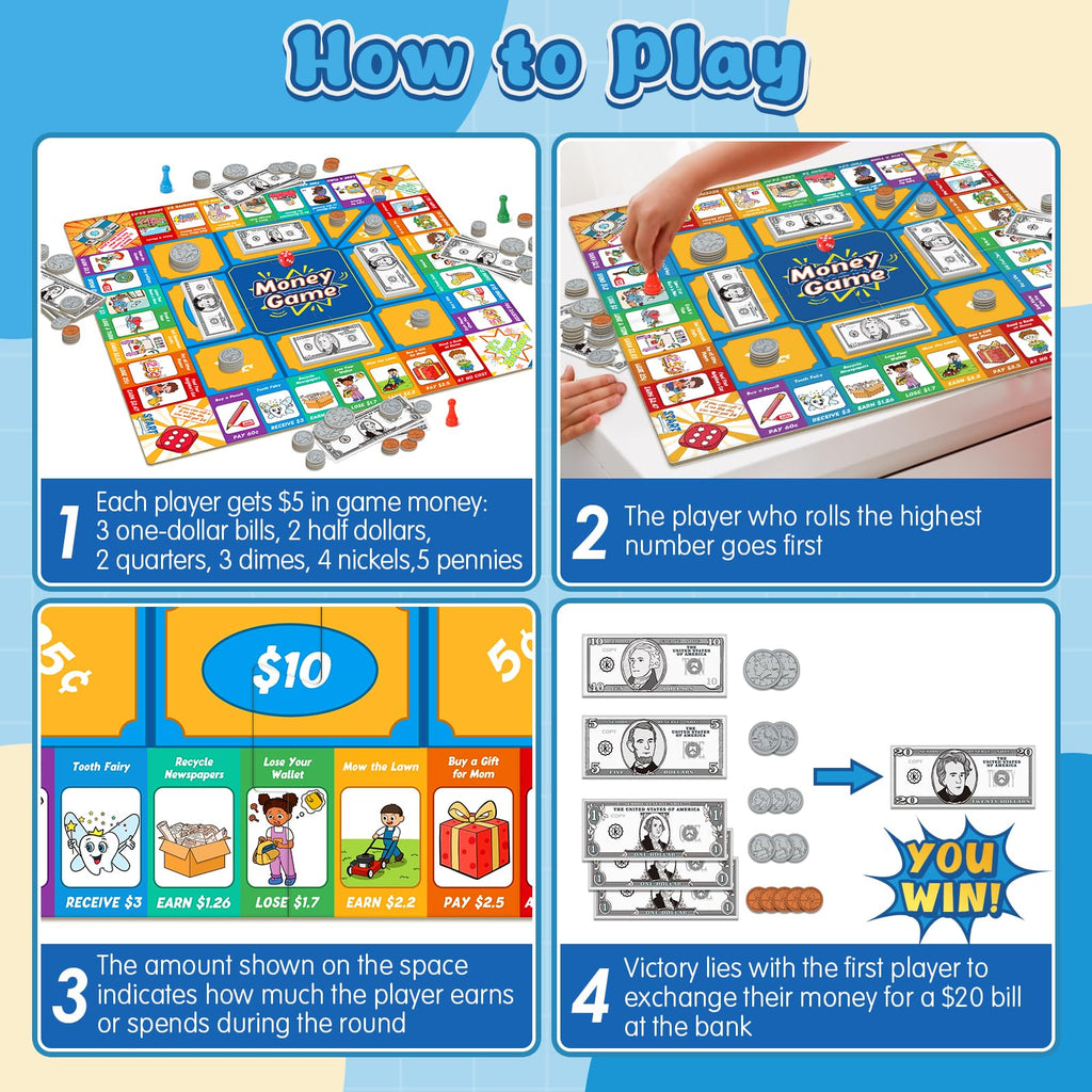 Torlam Kids’ Money Board Game with Coins & Bills