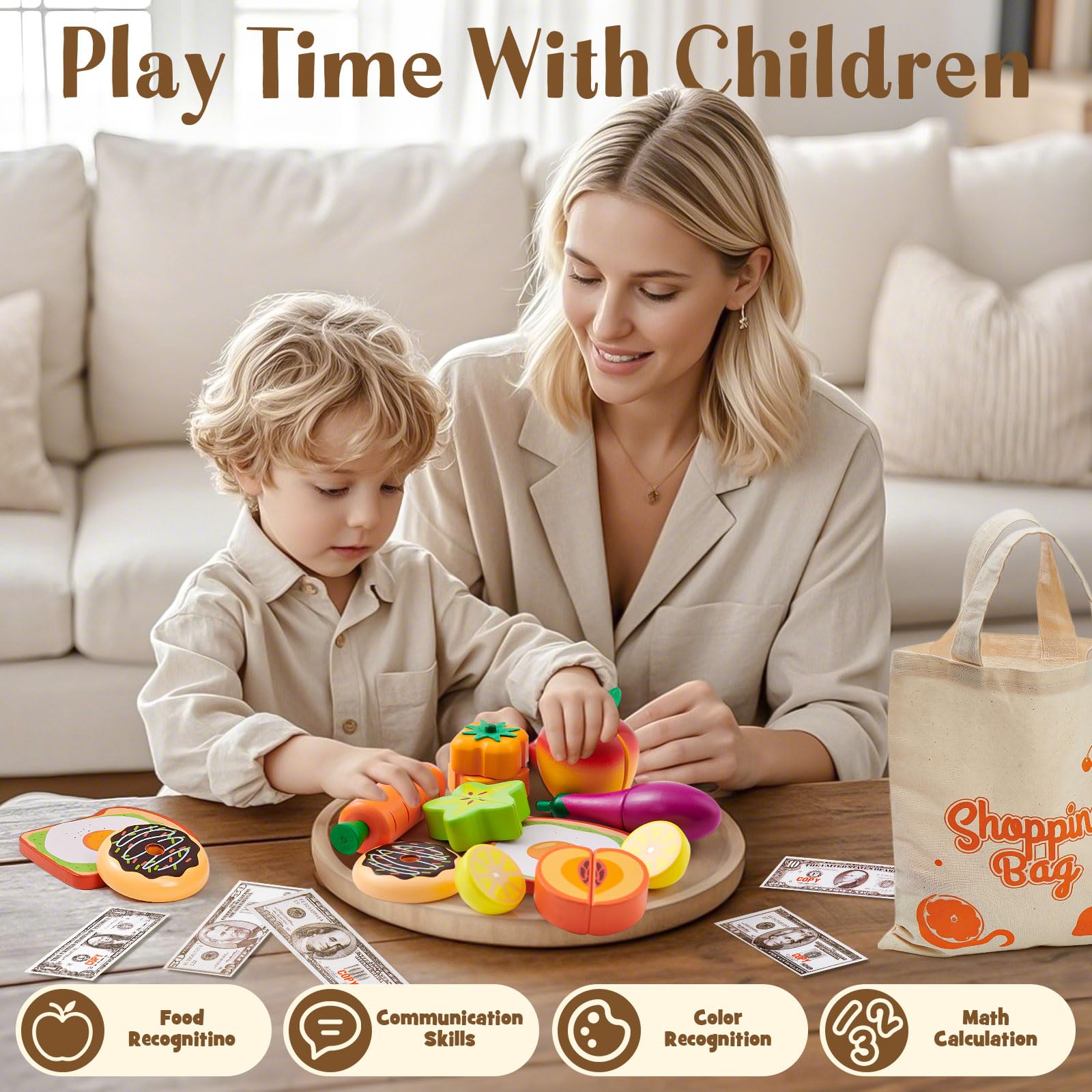 Toyssa 40-Piece Wooden Play Food & Grocery Store Set