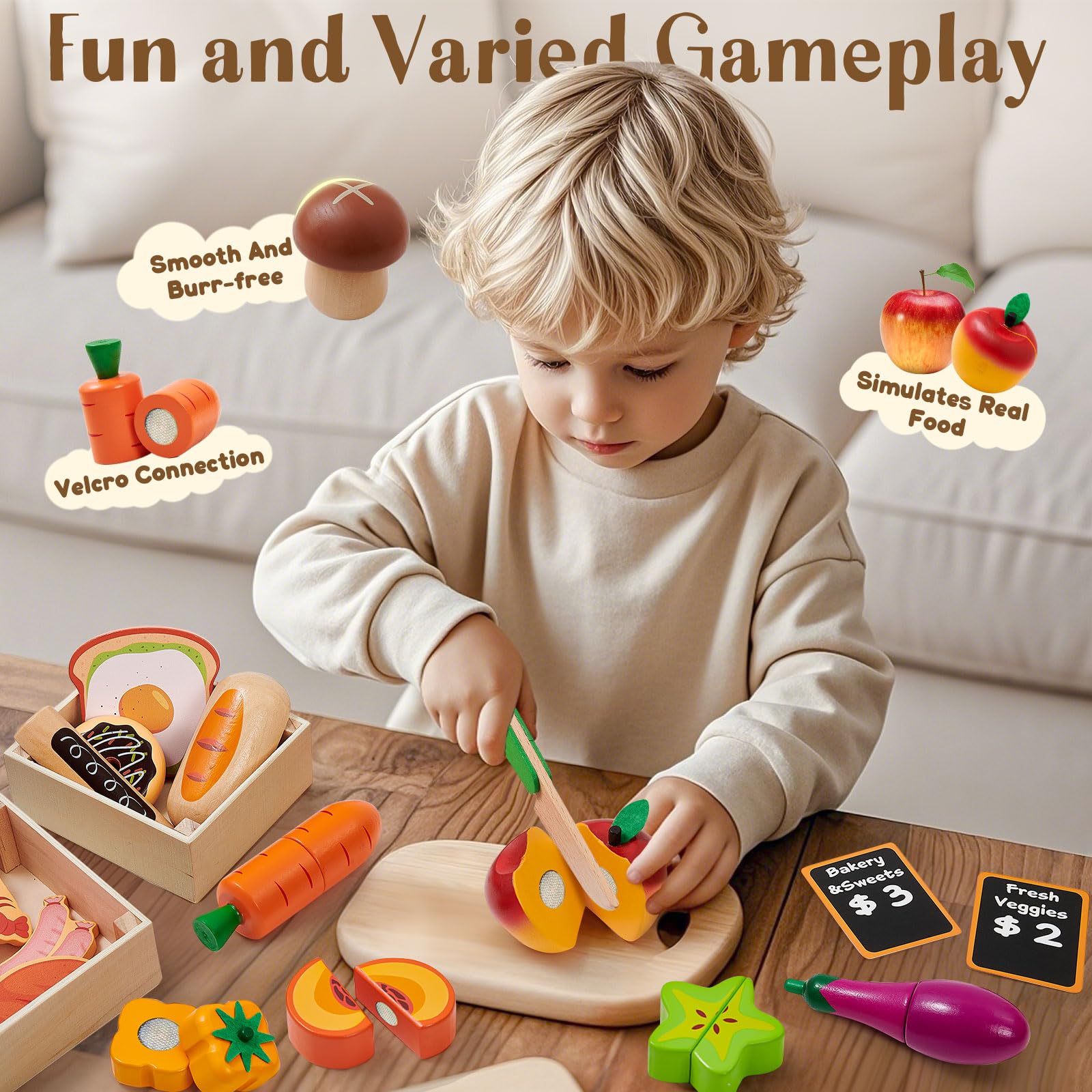 Toyssa 40-Piece Wooden Play Food & Grocery Store Set
