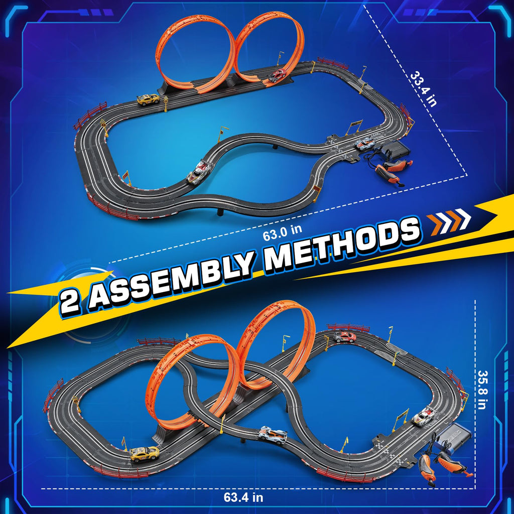 4-Car Electric Slot Racing Track Set with Lap Counter