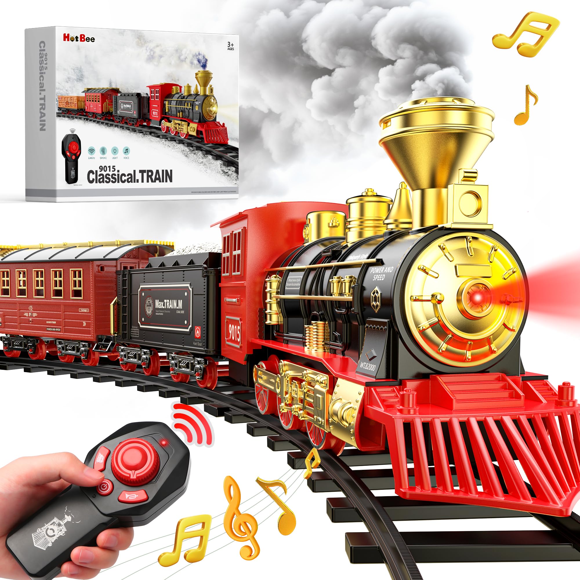 Hot Bee Smoking Toy Train Set with Lights & Sound
