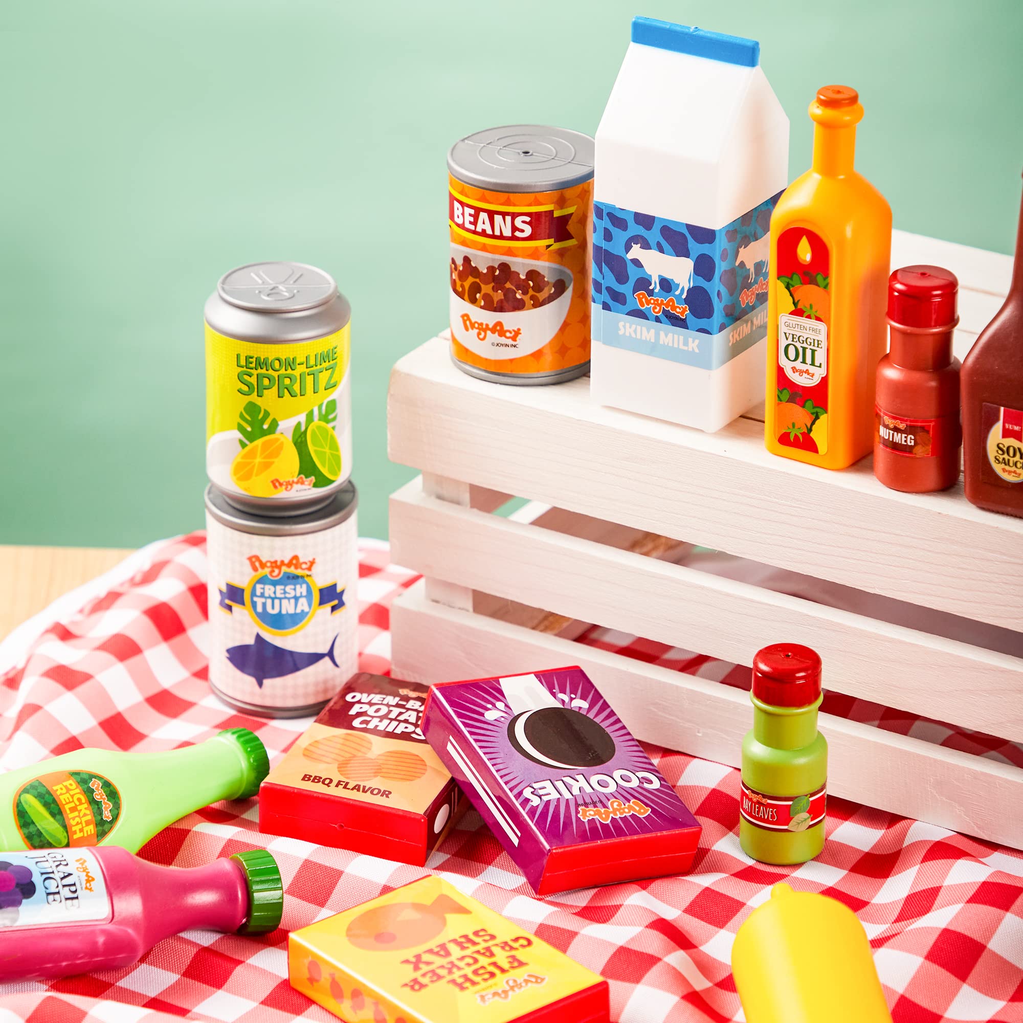 JOYIN 30-Piece Grocery Cans & Play Food Set for Kids