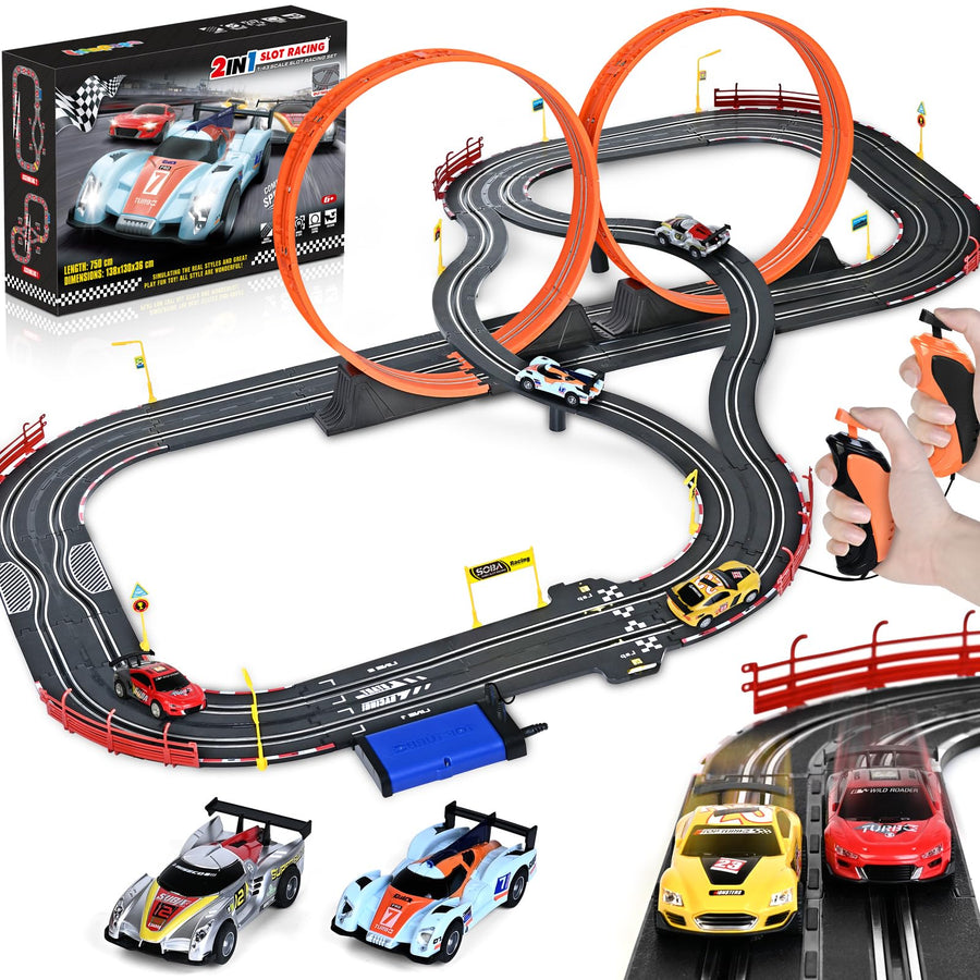 4-Car Electric Slot Racing Track Set with Lap Counter