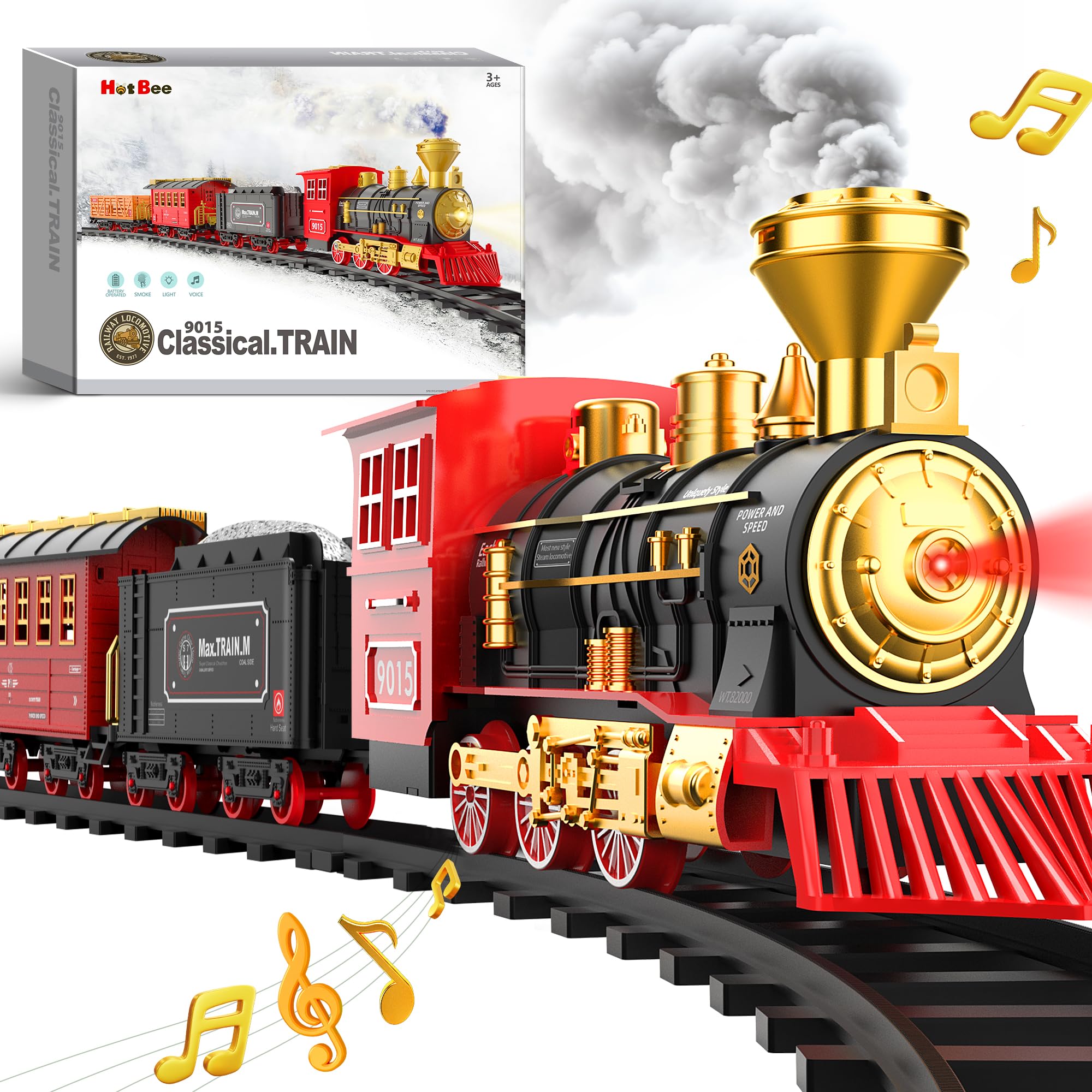 Hot Bee Smoking Toy Train Set with Lights & Sound