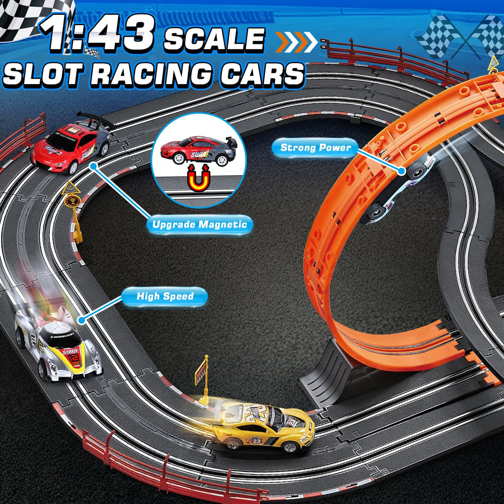 4-Car Electric Slot Racing Track Set with Lap Counter