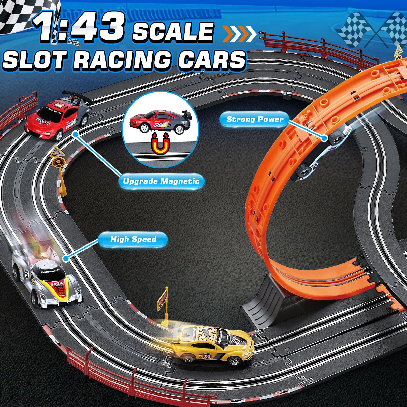 4-Car Electric Slot Racing Track Set with Lap Counter