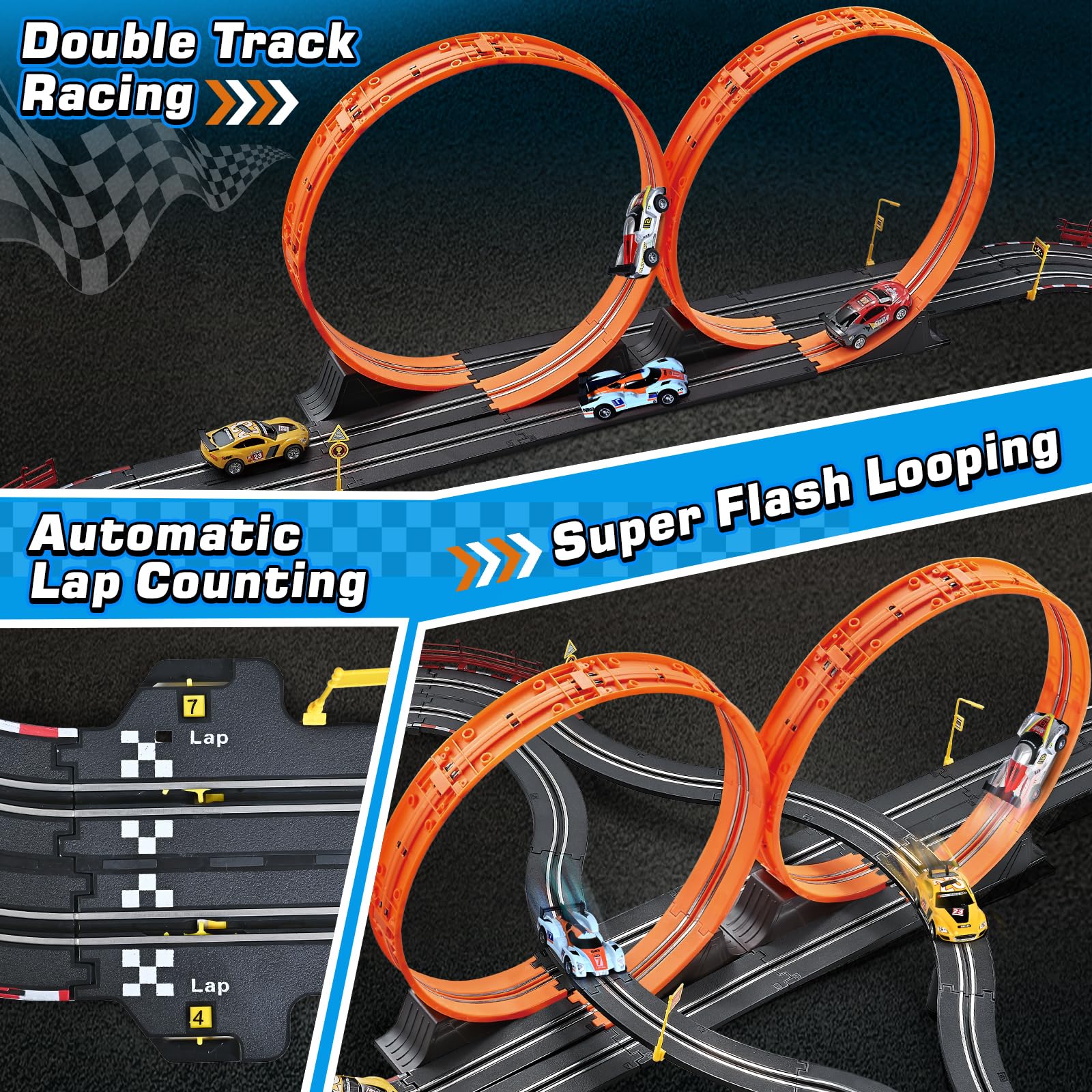 4-Car Electric Slot Racing Track Set with Lap Counter