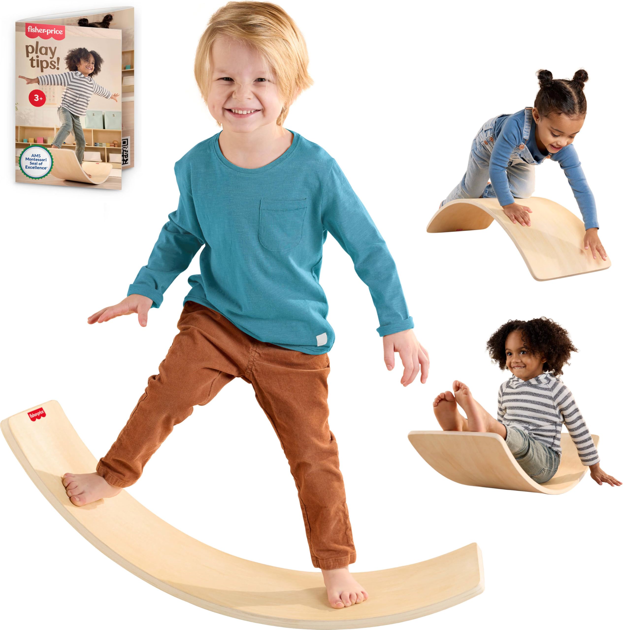 Fisher-Price Montessori Wood Balance Board for Ages 3+