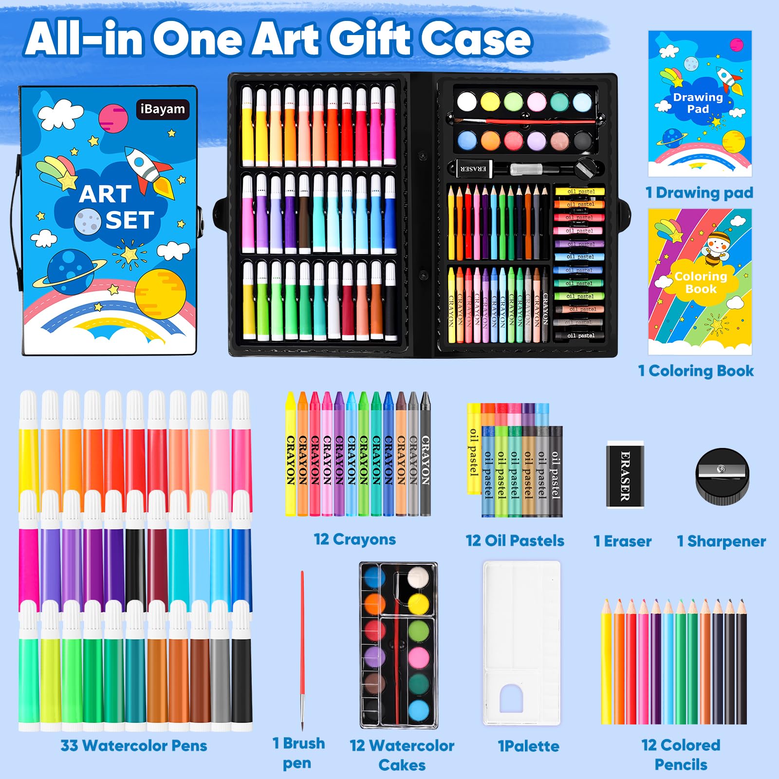 iBayam 139-Piece Drawing, Painting & Coloring Art Set