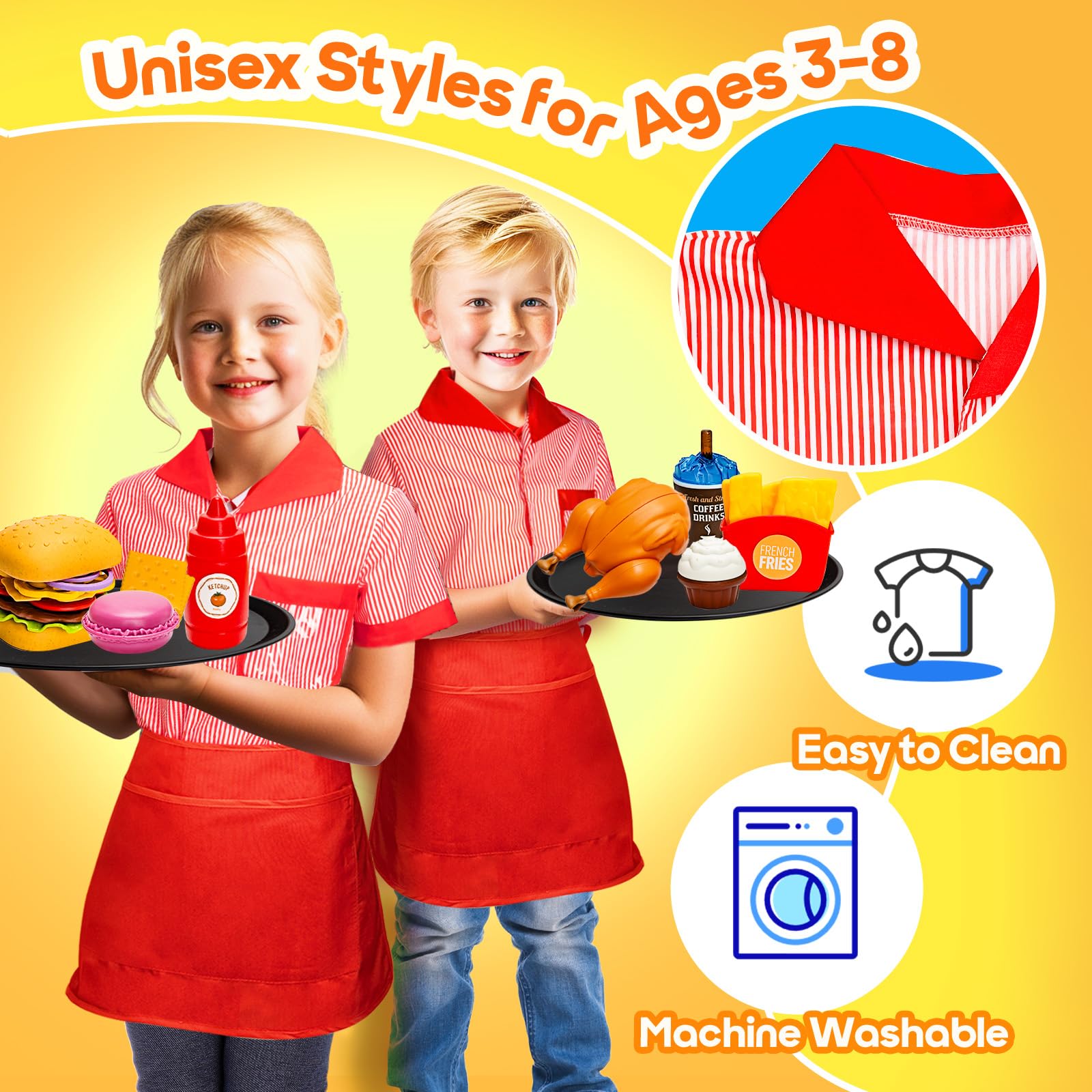 Kids’ Restaurant Server Role-Play Set with Costume & Food
