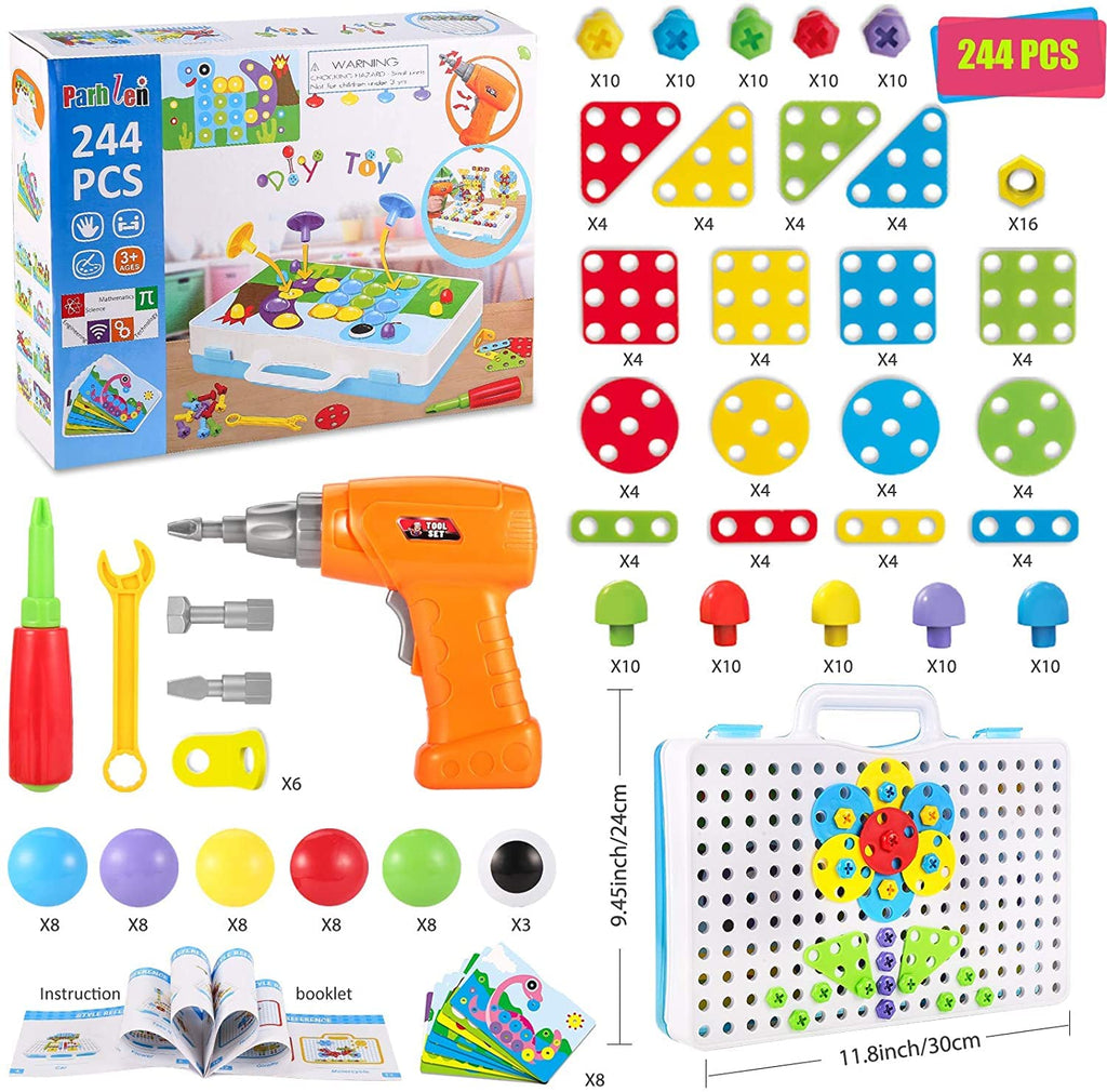 Parhlen 244-Piece Electric Drill Building Set for Kids