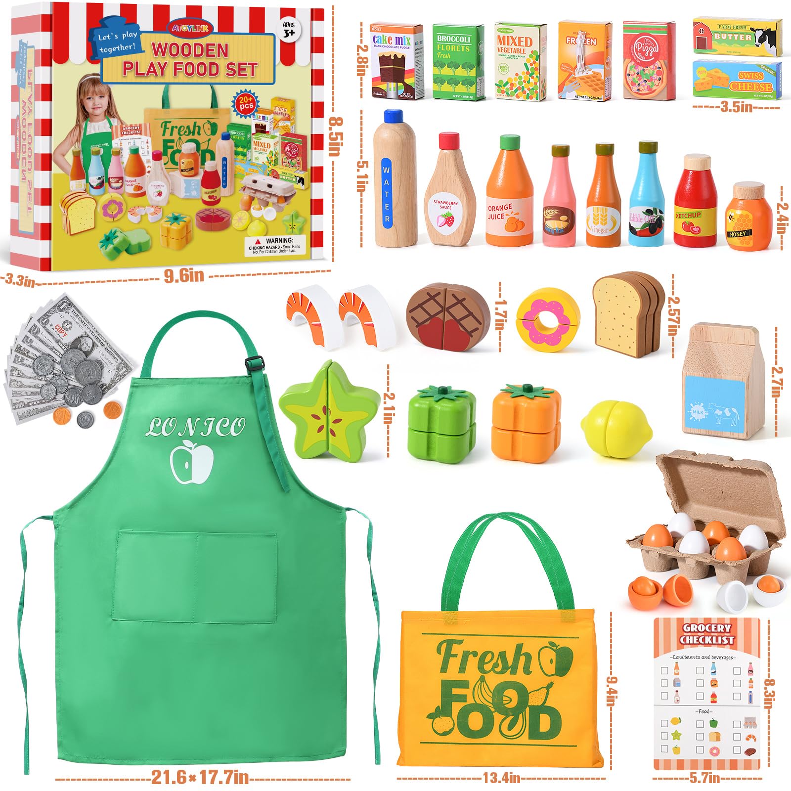 Lonico Wooden Grocery Store & Play Food Set for Kids
