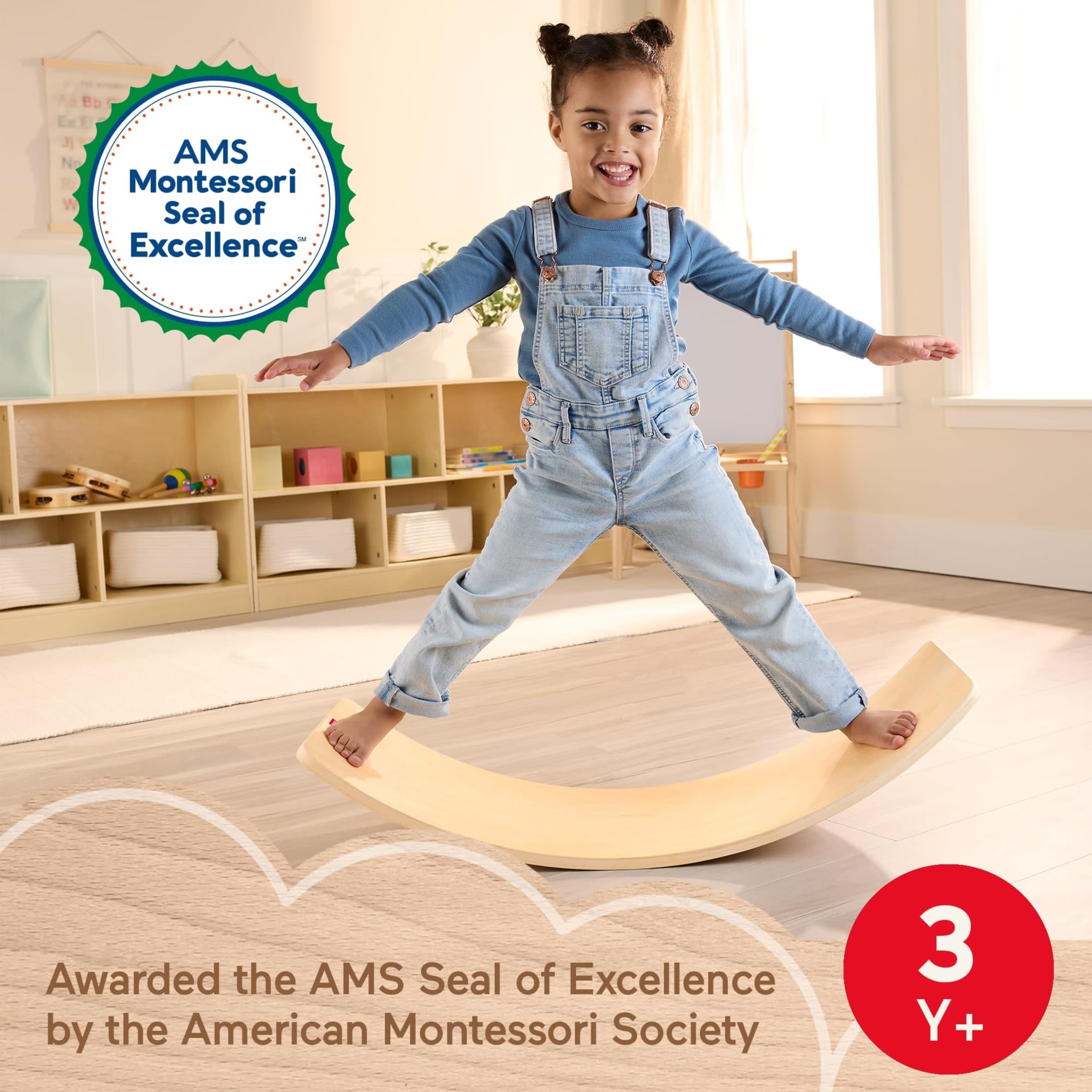Fisher-Price Montessori Wood Balance Board for Ages 3+