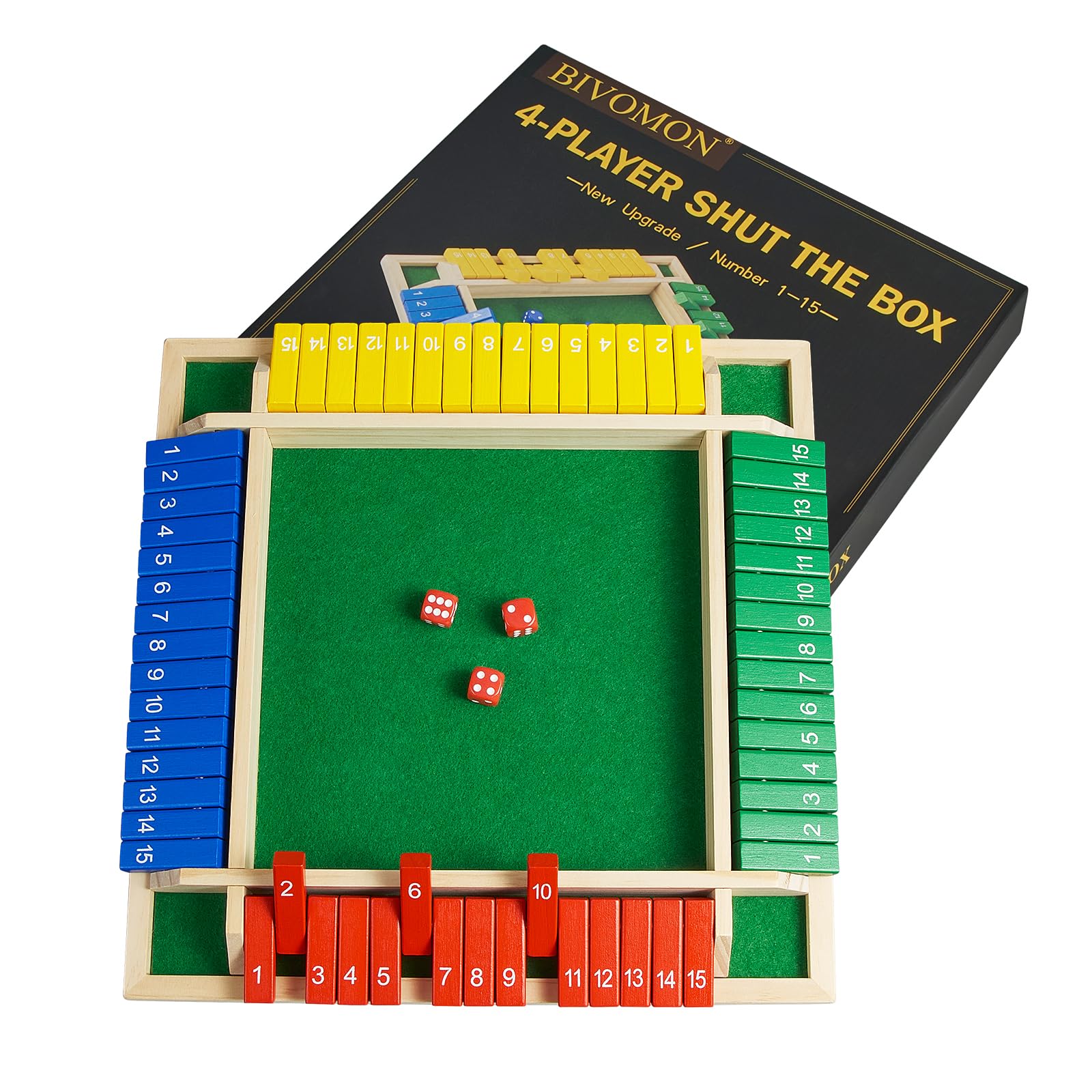 15-Number Wooden Shut the Box Dice Game for 1–4 Players